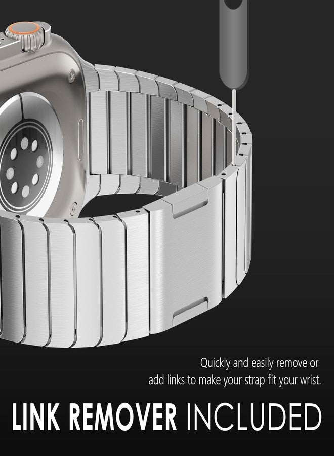 NewWays Magnetic Link Bracelet Compatible with Apple Watch Ultra 3 2 1 Band 49mm Series 11 10 46mm 45mm 44mm Series 9 8 7 6 SE 5 4, iWatch Stainless Steel Link Bands Magnetic Closure, Silver - Image 3